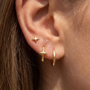 Sterling Silver Star Earrings • Dainty Huggie Hoops for Multiple Piercings • Minimalist Ear Stack Jewelry Gift • Bridesmaid Gift for Her