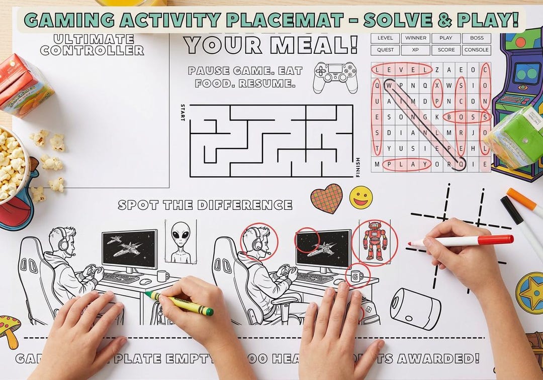 Printable Gaming Activity Placemat for Kids | Homeschool & Toddler ...