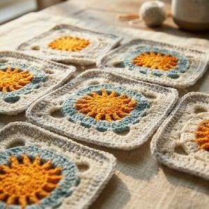 Padrão em PDF "Sol Celestial da Vovó Quadrado" | Patchwork para Mantas e Vestuário