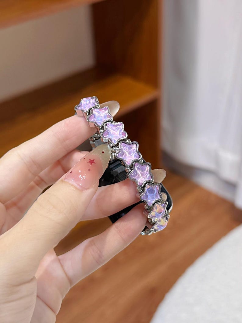 Iridescent Purple Star Y2K Fairycore Smartwatch Strap Samsung Galaxy Watch Band Aesthetic Kawaii Bracelet Unique Gift for Her Purple Star
