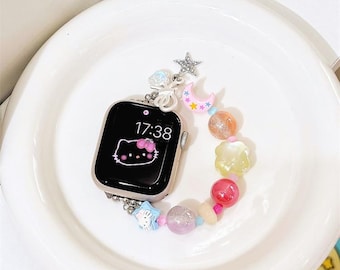 Kawaii Beaded Apple Watch Band, Y2K Pastel Charm, Jelly Beads Strap