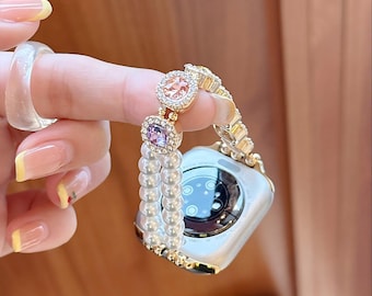 Pearl and Pastel Gemstone Apple Watch Band – Elegant Bling Jewelry Strap