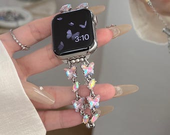Iridescent Butterfly Chain Watch Band Y2K Fairycore Crystal Strap Bling Jewelry Bracelet For Apple Watch Cute Aesthetic Gift For Her