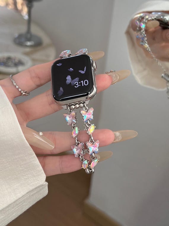 Iridescent Butterfly Chain Watch Band Y2K Fairycore Crystal Strap Bling Jewelry Bracelet For Apple Watch Cute Aesthetic Gift For Her
