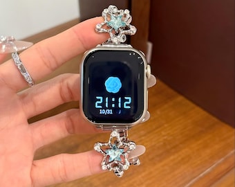 Silver Star Crystal Apple Watch Band – Rhinestone Bling Jewelry Strap
