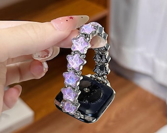 Lavender Star Apple Watch Band, Aurora Purple Crystal Strap, Fairycore Y2K Jewelry, Iridescent Galaxy Gift for Pastel Goth Girls