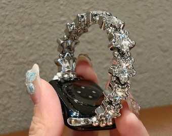 Silver Crystal Star Bracelet Bling Watch Strap Apple Watch Band Fairycore Coquette Jewelry Accessory Cute Gift for Her