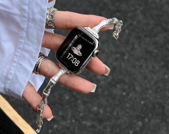 Liquid Silver Melted Metal Grunge Edgy Apple Watch Band Unique Cybercore iWatch Strap Chunky Jewelry Bracelet Gift for Her