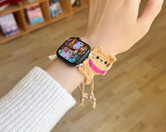 Crochet Kitten Apple Watch Band: Kawaii Amigurumi Animal Strap, Cottagecore Pet Lover Accessory