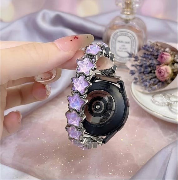 Iridescent Purple Star Y2K Fairycore Smartwatch Strap Samsung Galaxy Watch Band Aesthetic Kawaii Bracelet Unique Gift for Her