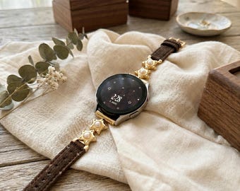 Vintage Brown Star Pearl Strap Celestial Watch Band Galaxy Watch Bracelet,Google Pixel Cute Dressy Wristband Gift For Her