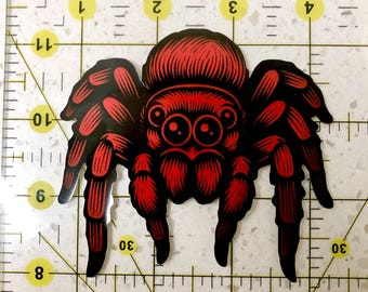 Cute Jumping Spider Sticker – Black and Red Tarantula Decal – Creepy Cute Arachnid Sticker for Water Bottles Laptops and Journals