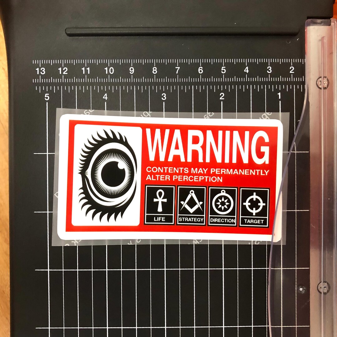 Surreal Warning Label Sticker • Psychedelic Eye & Symbol Art • Altered ...