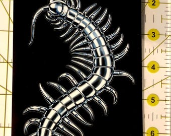Chrome Centipede Sticker – Biomechanical Arthropod Art