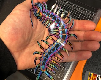 Rainbow Centipede Sticker • Psychedelic Neon Vinyl Decal