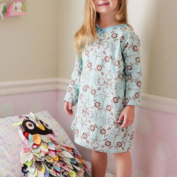 Girls long sleeve nightgown easy PDF sewing pattern instant download, Christmas pajamas raglan sleeve sewing pattern Seamingly Smitten