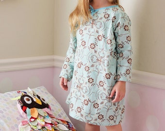 Girls long sleeve nightgown easy PDF sewing pattern instant download, Christmas pajamas raglan sleeve sewing pattern Seamingly Smitten