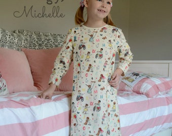 Girls Nightgown Sewing Pattern, long nightgown sewing pattern, Baby Toddler Girls Ruffle Nightgown Pattern Seamingly Smitten jammies pattern