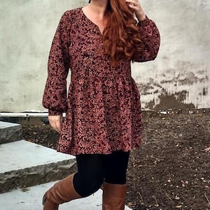 Patrón de vestido de mujer, patrón de costura de vestido de otoño para mujer, patrón de costura de vestido bohemio de manga larga en PDF, tallas XS-XXXL, tamaño carta A0 y A4 de EE. UU.