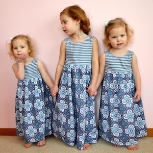 Girls maxi dress pdf sewing pattern, summer maxi dress sewing pattern for toddlers girls, Easy girls dress knit fabric, sleeveless tank pdf