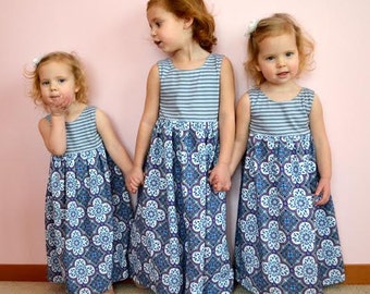 Girls maxi dress pdf sewing pattern, summer maxi dress sewing pattern for toddlers girls, Easy girls dress knit fabric, sleeveless tank pdf