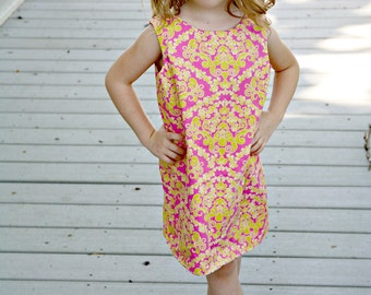 Easy simple a line jumper dress sewing pattern for girls, reversible sheath shift dress instant download printable girls pdf sewing pattern