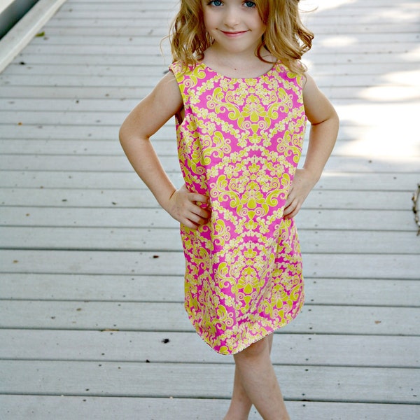 Easy simple a line jumper dress sewing pattern for girls, reversible sheath shift dress instant download printable girls pdf sewing pattern