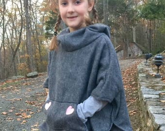 Girls Cowl Neck Hooded Poncho Sewing Pattern (PDF)