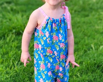 Bubble Pants Romper pdf sewing pattern, baby girl toddler pillowcase playsuit, easy boho sleeveless romper 6m-6 years, Seamingly Smitten
