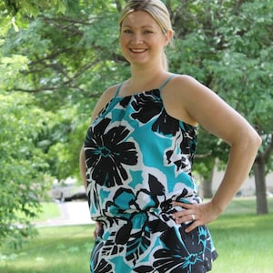 Women&#39;s Halter Top sewing pattern, spring summer halter shirt pdf pattern, beginner shirt pattern for women