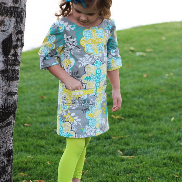 Adelaide A-Line Dress pdf sewing pattern for girls, girls fall dress pattern, girls Christmas dress pdf sewing pattern, long sleeve dress