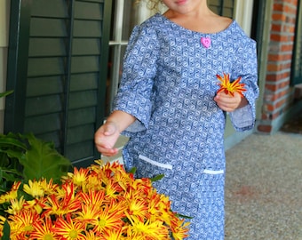 girls long sleeve Christmas dress pdf sewing pattern, baby girl toddler a line pullover dress sewing pattern