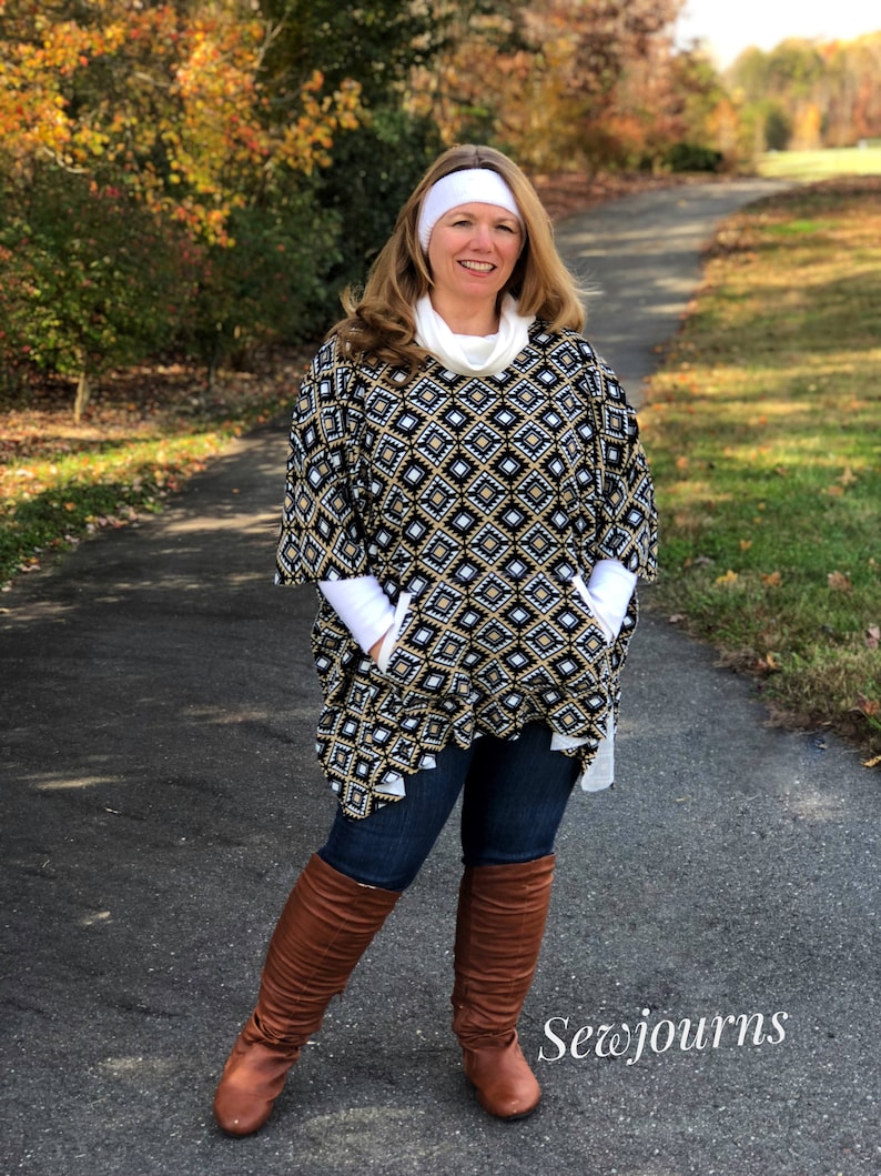 Womens Poncho Sewing Pattern With Hood Cowl Neck Poncho With Etsy