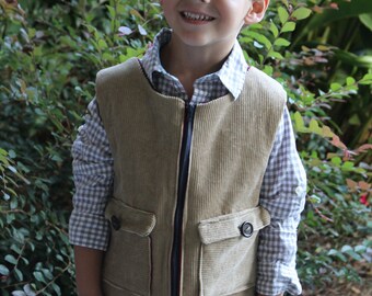 Boy's Vest sewing pattern with zipper, cargo pocket vest pattern with button and zip, easy vest sewing pattern for boys