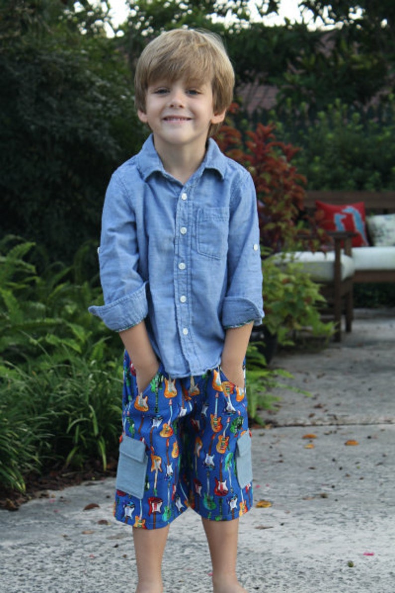 Boys Cargo Shorts sewing pattern for boys sizes 3 months 8 years, easy summer shorts pattern for beginners, pdf pattern Seamingly Smitten image 2
