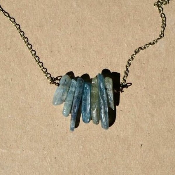Natural Kyanite Spikes and Antique Brass Necklace