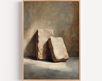 Las Tablas de Piedra: Arte de los Diez Mandamientos, Ilustración de la Biblia de Moisés, Arte mural del Antiguo Testamento, Pintura de las Escrituras, Decoración de Fe, Descarga digital