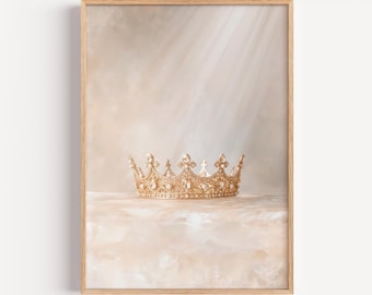 The Crown Set Down - Jesus King of Kings, Christian Wall Art, Philippians 2 Oil Painting, Modern Neutral Biblical Decor, Printable Art