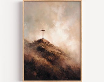 Jesus Cross on a Hill, Digital Download, Modern Christian Wall Art, Cross of Jesus Print, Modern Jesus Artwork, Faith Decor, Cross print