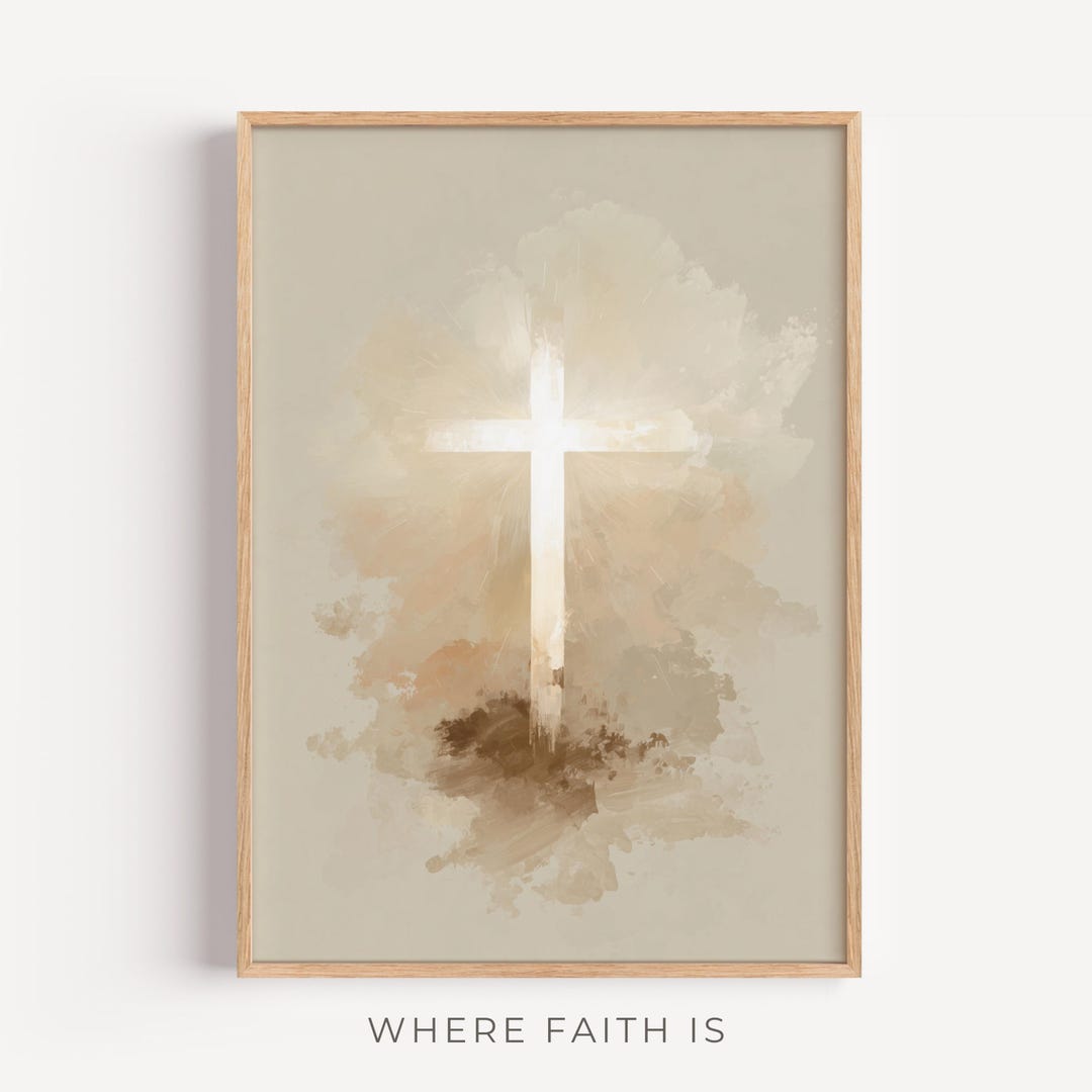 Glowing Cross Wall Art Print, Christian Neutral Decor, Minimalist Faith ...