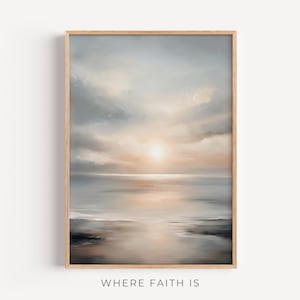 New Mercies Each Morning - Lamentations 3:22 Sunrise Art, Neutral Seascape, Christian Wall Art, Minimal Modern Faith Decor, Digital Download