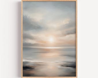 New Mercies Each Morning - Lamentations 3:22 Sunrise Art, Neutral Seascape, Christian Wall Art, Minimal Modern Faith Decor, Digital Download