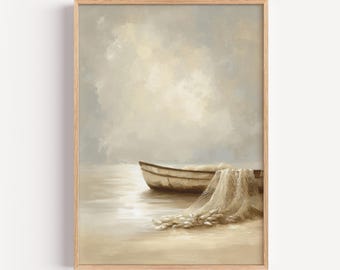 Cast Your Net — The Miracle Catch John 21:6, Modern Christian Art, Oil Painting Decor, Digital Download, Bible Scripture Story Print,