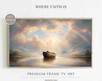 Frame TV Art - Noah’s Ark Wall Art, Christian Wall Art, Minimal Bible Story TV Decor, Neutral Landscape Oil Painting, Genesis Bible Art