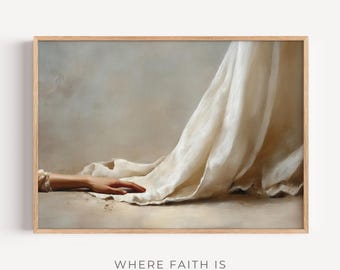 Woman Touching the Hem – Modern Christian Art, Woman Reaching Jesus Garment, Faith and Healing Print, Digital Download, Hem Of His Garment