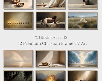 Set Of 12 Christian Frame TV Art Bundle | Christian Oil Paintings Modern Tv Art Set,  Digital Download