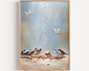 Consider the birds - Matthew 6:26 Wall Art, Oil Painting Scripture Print, Christian Bible Verse Art, God Provides Faith Art, Printable Art