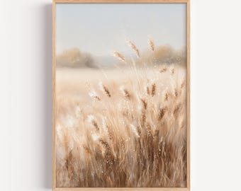 The Harvest Is Plentiful Christian Wall Art, Matthew 9:37 Scripture Print, Wheat Field Painting, Modern Neutral Biblical Decor, Printable
