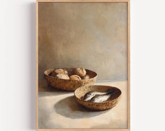 Five Loaves and Two Fish, Digital Download, Modern Bible Art, Christian Art, Bible Story Wall Art, Faith Oil Painting Print