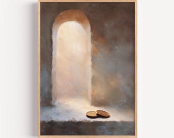 Dos monedas pequeñas, La ofrenda de la viuda, Pintura al óleo moderna, Arte bíblico sobre la caridad, Arte mural religioso, Decoración cristiana para el hogar, Descarga digital